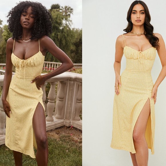 HOUSE OF CB 'Carina' Yellow Floral Bustier Midi Dress NWT - Picture 3 of 14